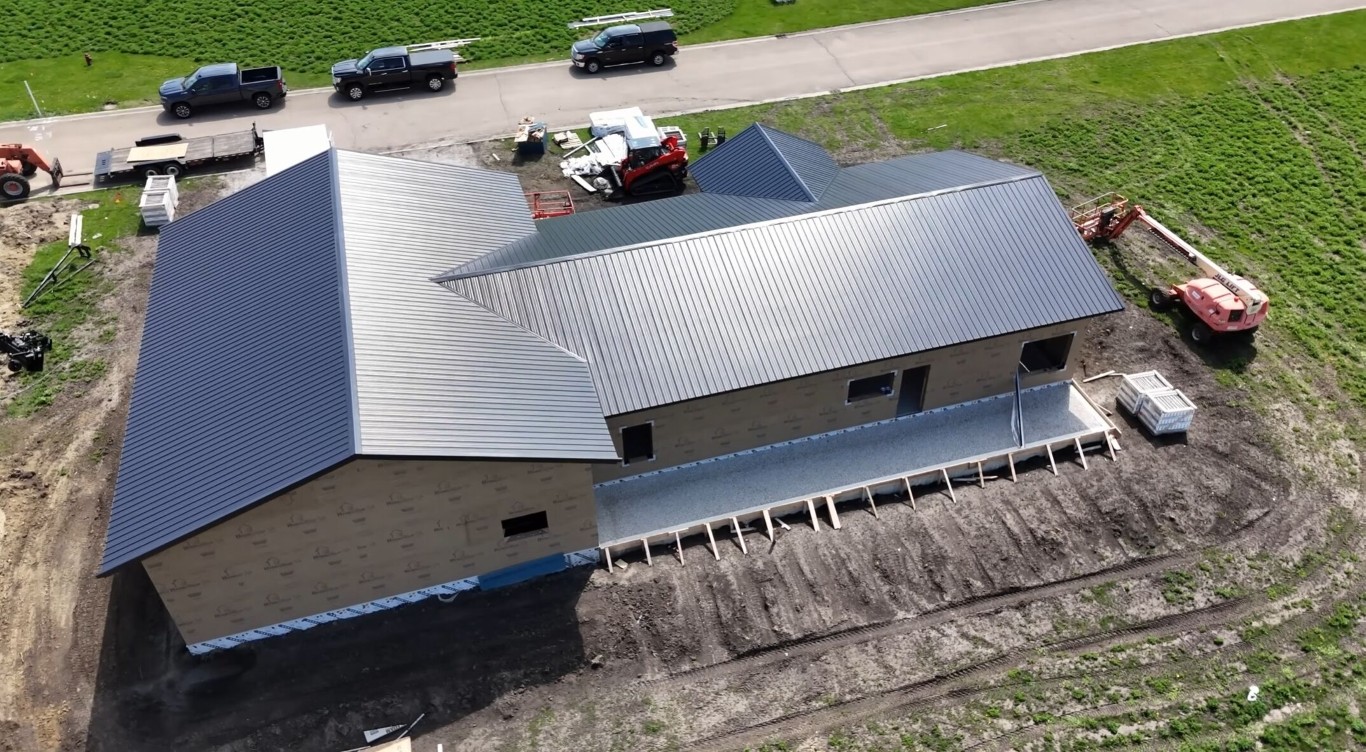Aerial view of commercial roofing repair project in Cicero, IL